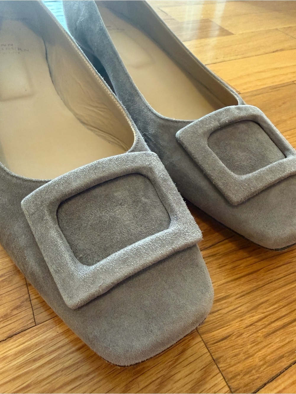 ANN MASHBURN Buckle Square Toe Ballet Flats Gray Suede Leather Shoes 40 9 9.5 - Picture 3 of 11